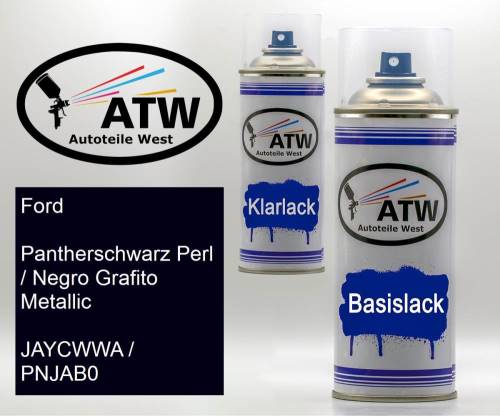 Ford, Pantherschwarz Perl / Negro Grafito Metallic, JAYCWWA / PNJAB0: 400ml Sprühdose + 400ml Klarlack - Set, von ATW Autoteile West.